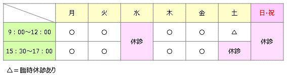 診療時間のご案内